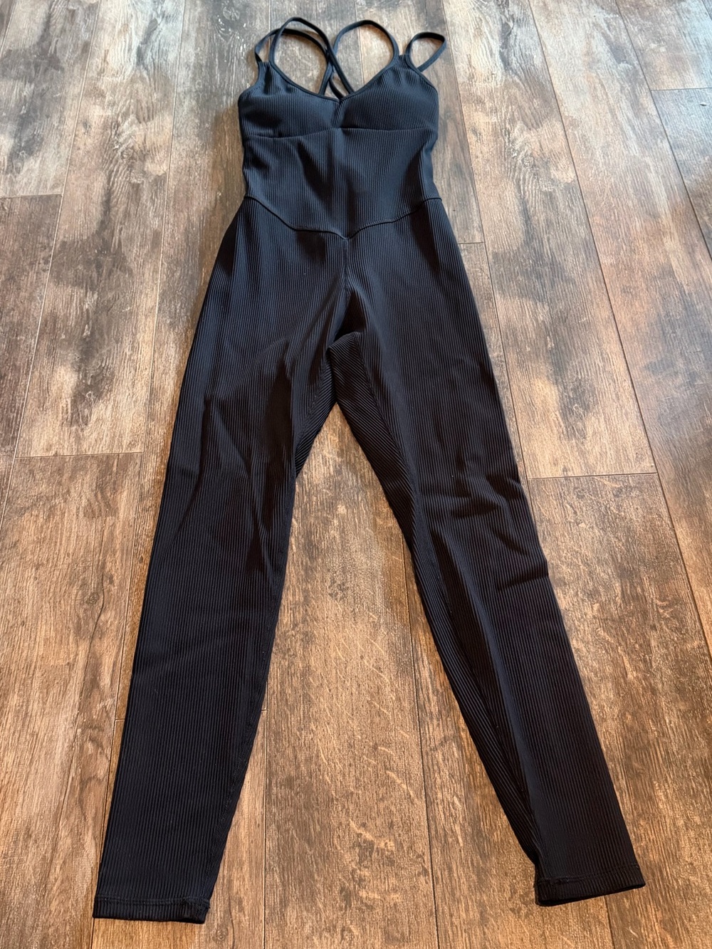 ZYIA Black Ribbed Crisscross Strappy Jumpsuit